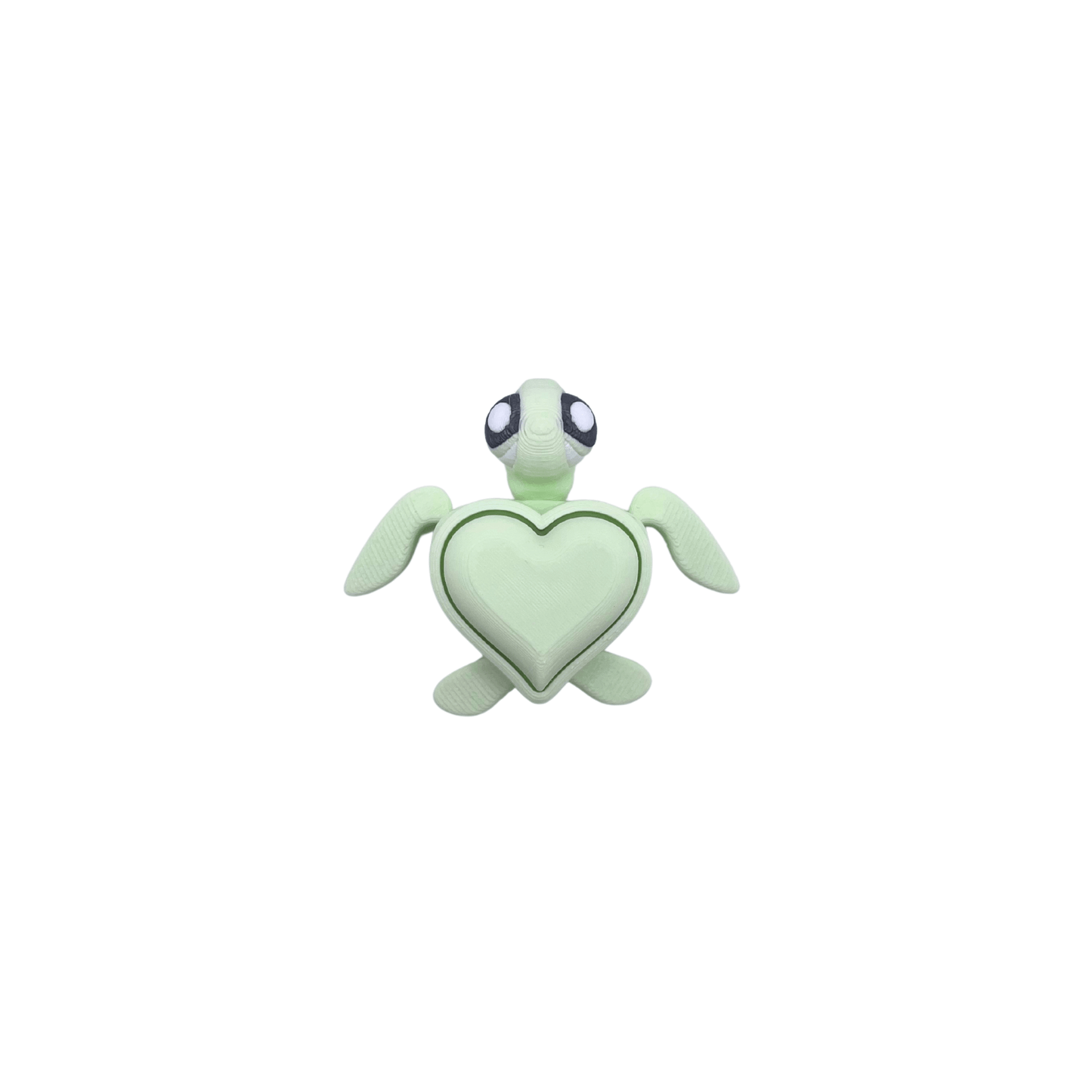 Love Turtle Clickers Light green turtle plush toy with a heart on a white background