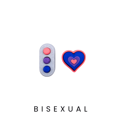 bisexual heart clicker and push button fidget toy for the LGBTQIA+ community