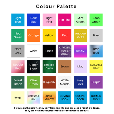Color palette chart with various color swatches labeled.