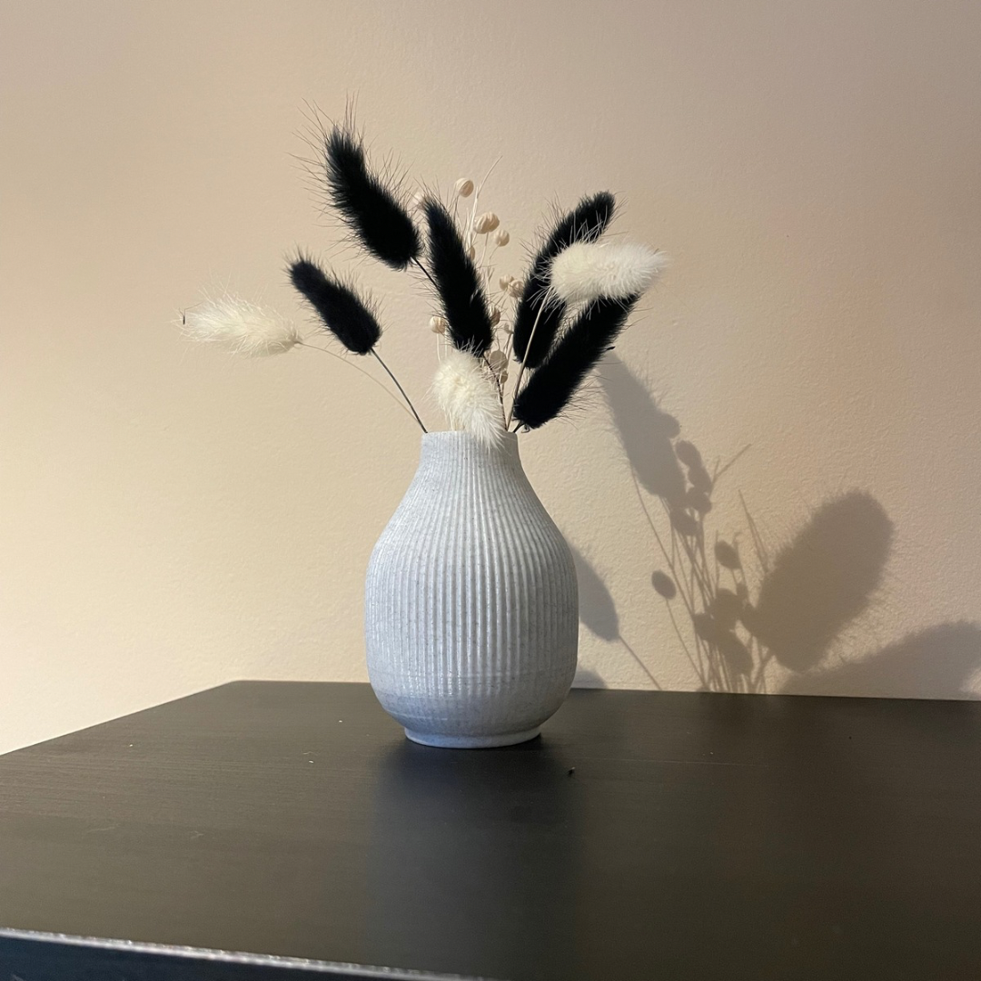white marble ribbed vase