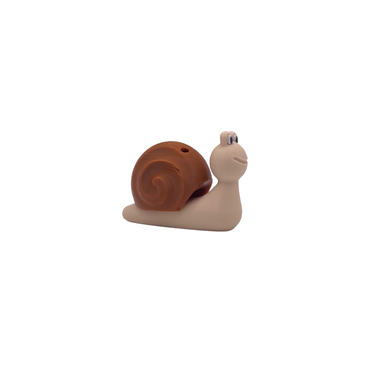 Brown and beige clicker snail fidget toy with a smiling face and ball chain, ideal for ASMR and relaxation.