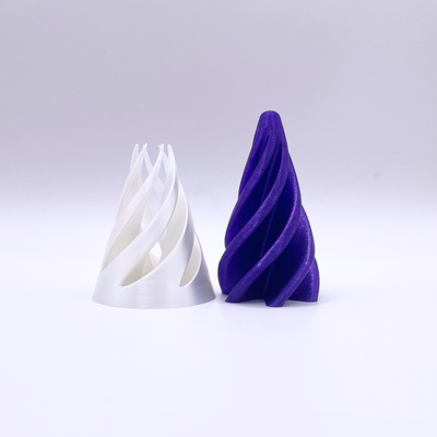 White and purple spiral-shaped fidget toy on a light grey background