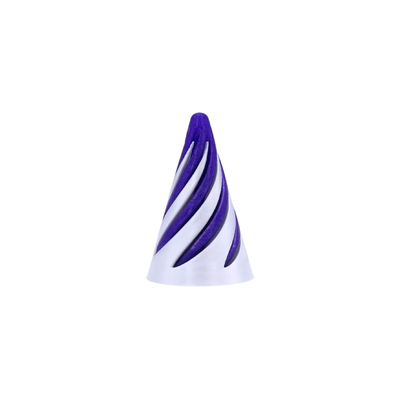 Galaxy Swirl Fidgets Purple and white striped cone-shaped fidget toy on a white background