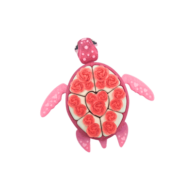 Spring turtle clicker, pink with roses, quiet or loud fidget toy