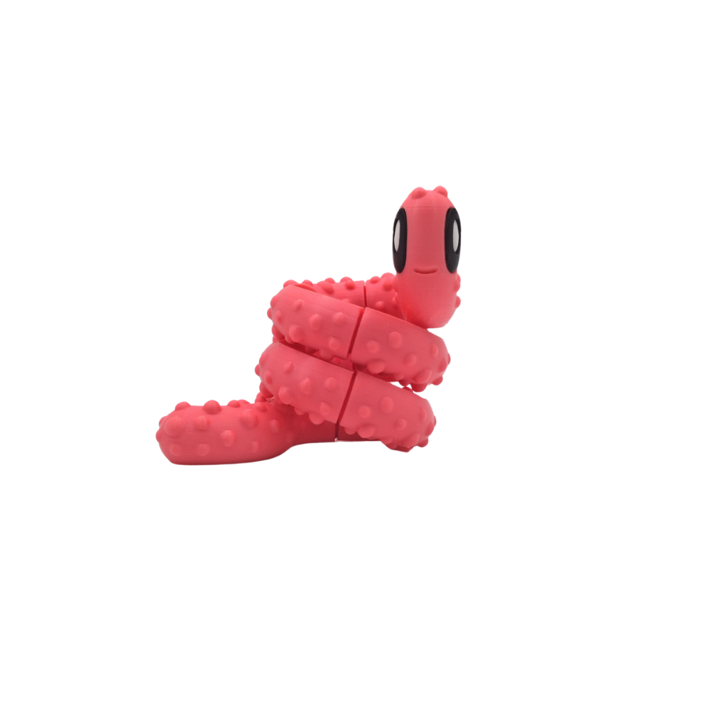 Wormz fidget toy in hot pink with rotatable segments and bumpy texture for tactile feedback.