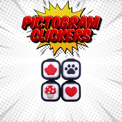 Pictogram Clickers fidget toys with crisp ASMR clicks, unique designs for stress relief, focus, and sensory satisfaction.