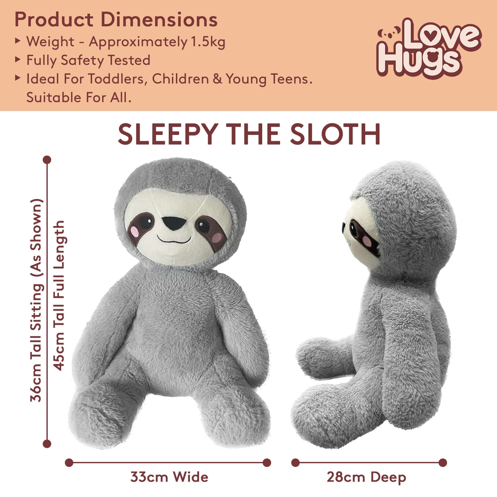 Weighted stuffed animal for anxiety, Sleepy the Sloth, 1.5kg, cuddly and calming for stress relief.
