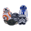 Set of Star Wars-themed clicker fidget toy including BB-8, R2-D2, Death Star, and Stormtrooper helmet