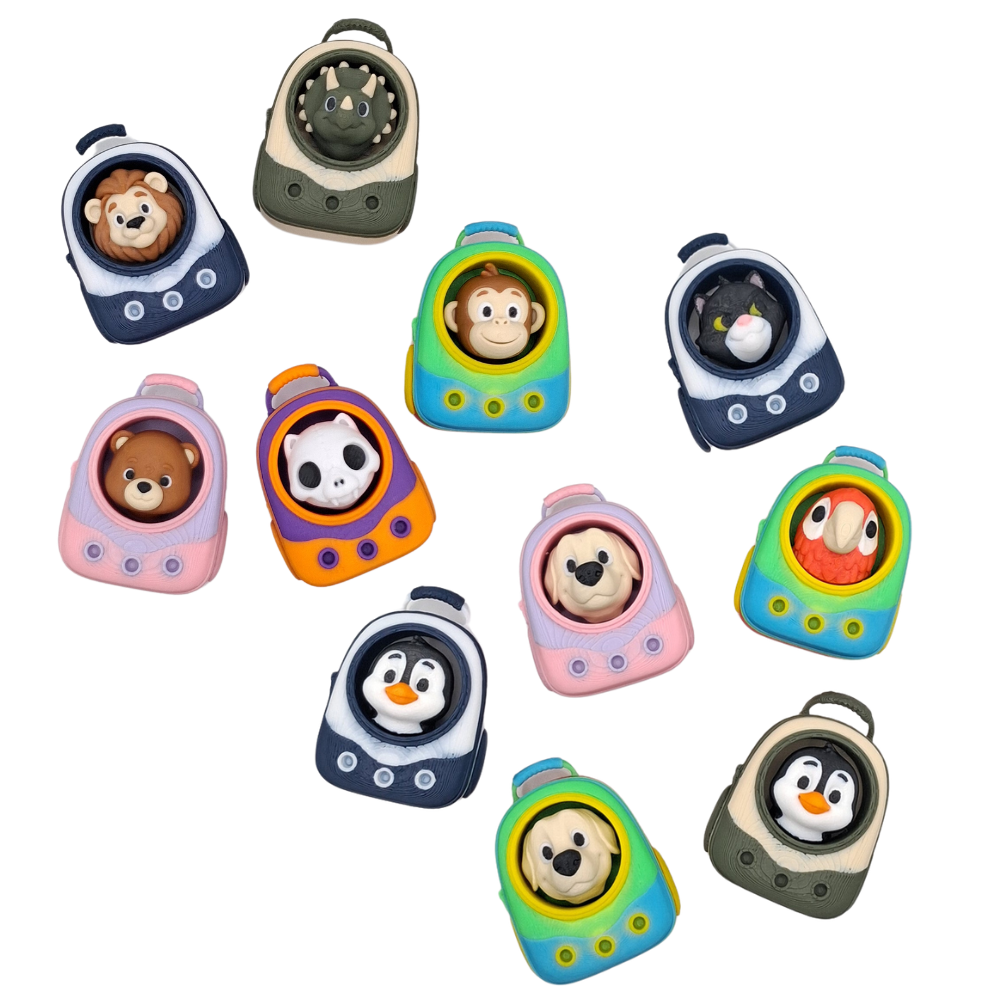 Animal backpack clicker collectable and customisable sensory tactile fidget toy