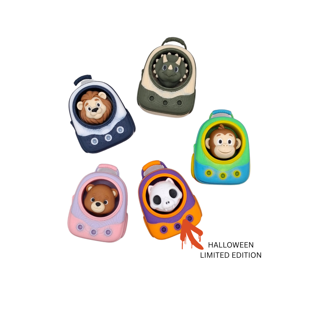 Animal backpack clicker collectable and customisable sensory tactile fidget toy with Halloween addition