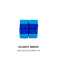 A 4x4 puzzle block in a colour combination of light blue and dark blue, with the text 'ATLANTIC BREEZE LIGHT BLUE AND DARK BLUE' printed below on a solid white background.