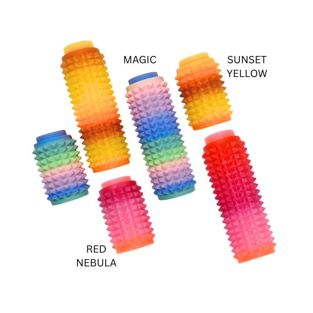 Spike pain stim clicker sensory tool fidget toy with lanyard attachment gradient rainbow colours