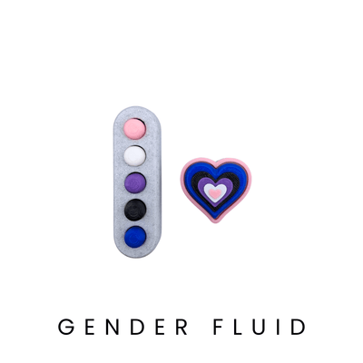 genderfluid heart clicker and push button fidget toy for the LGBTQIA+ community