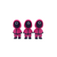 Three pink squid game guard figurines with different shapes on their masks, ideal for ASMR and fidgeting.