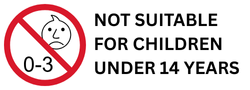 Warning label indicating product is not suitable for children under 14 years old.