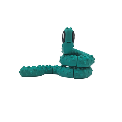 Wormz fidget toy in sea green with 12 rotatable segments and bumpy texture for tactile feedback.