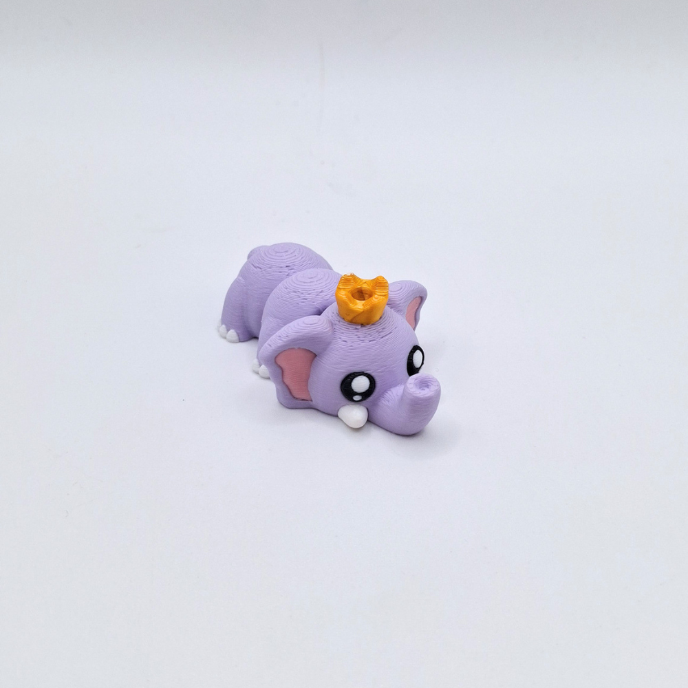 Toots lilac elephant queen with crown flexi fidget toy 3d printed sensory toy