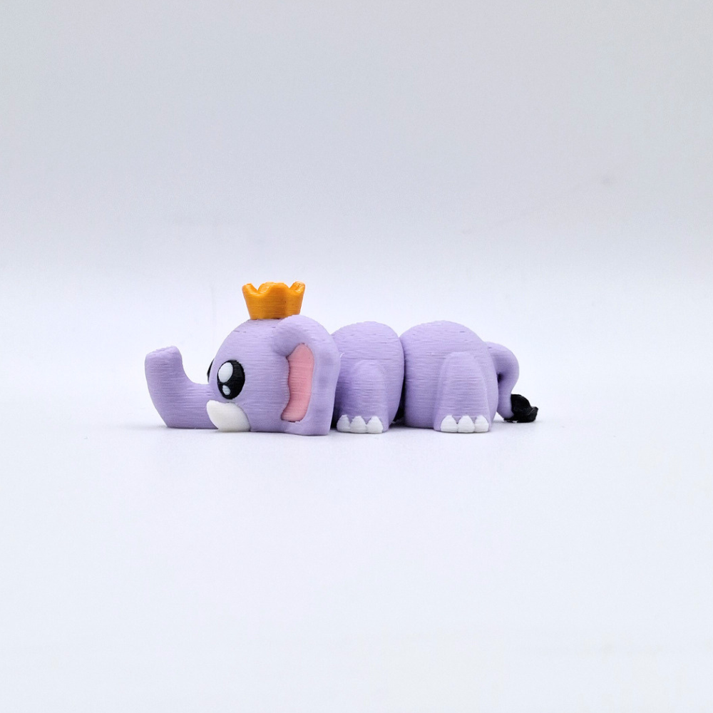 Toots lilac elephant queen with crown flexi fidget toy sensory toy 3d printed