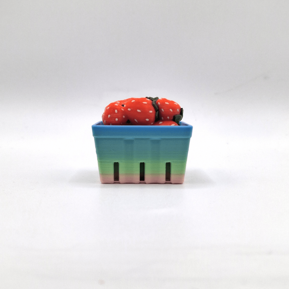 Basket of strawberry's with a pastel rainbow basket