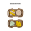 Two open brown containers with food items on a white background, labeled 'Double Buttons'.