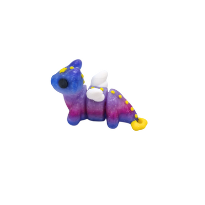Mini celestial dragon figurine glitter pink and purple fidget toy with white wing and key chain hoop