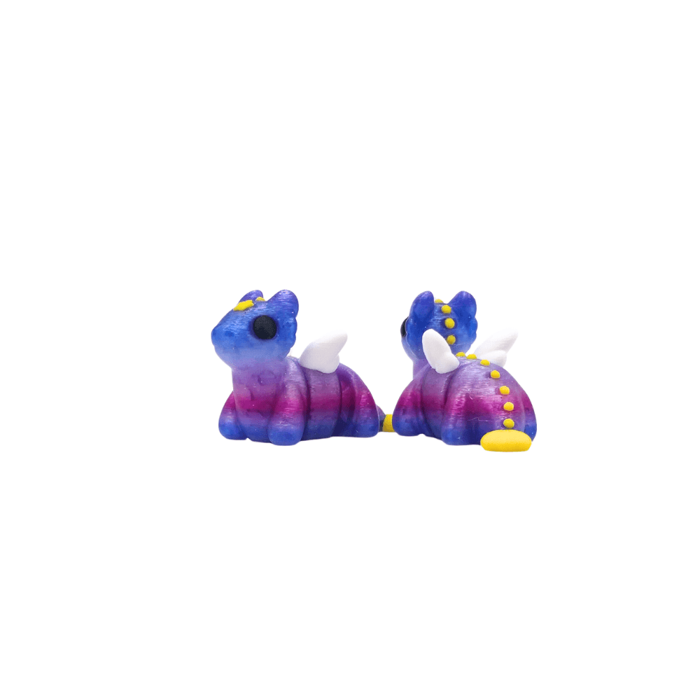Mini celestial dragon figurine glitter pink and purple fidget toy keyring charm
