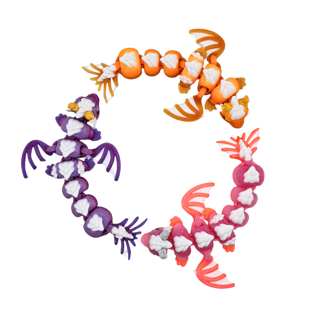 Dream dragon flexi fidget toy sensory animal toy purple, red, pink yellow