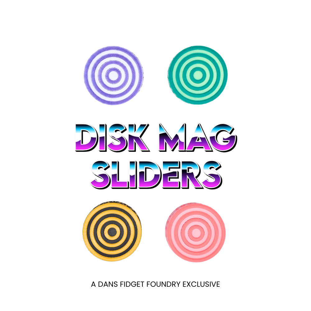 Disk Mag Sliders with colorful design on a white background