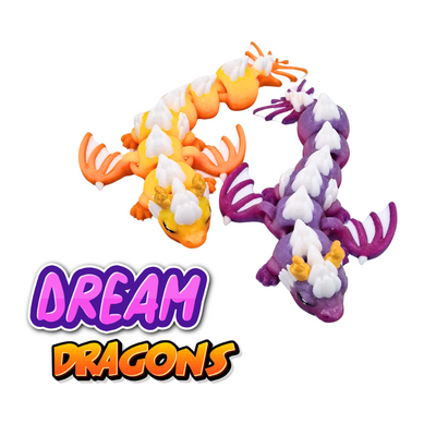 dream dragon flexi fidget toy glitter ink, purple, yellow, orange