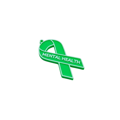 Green ribbon with 'Mental Health' text on a white background