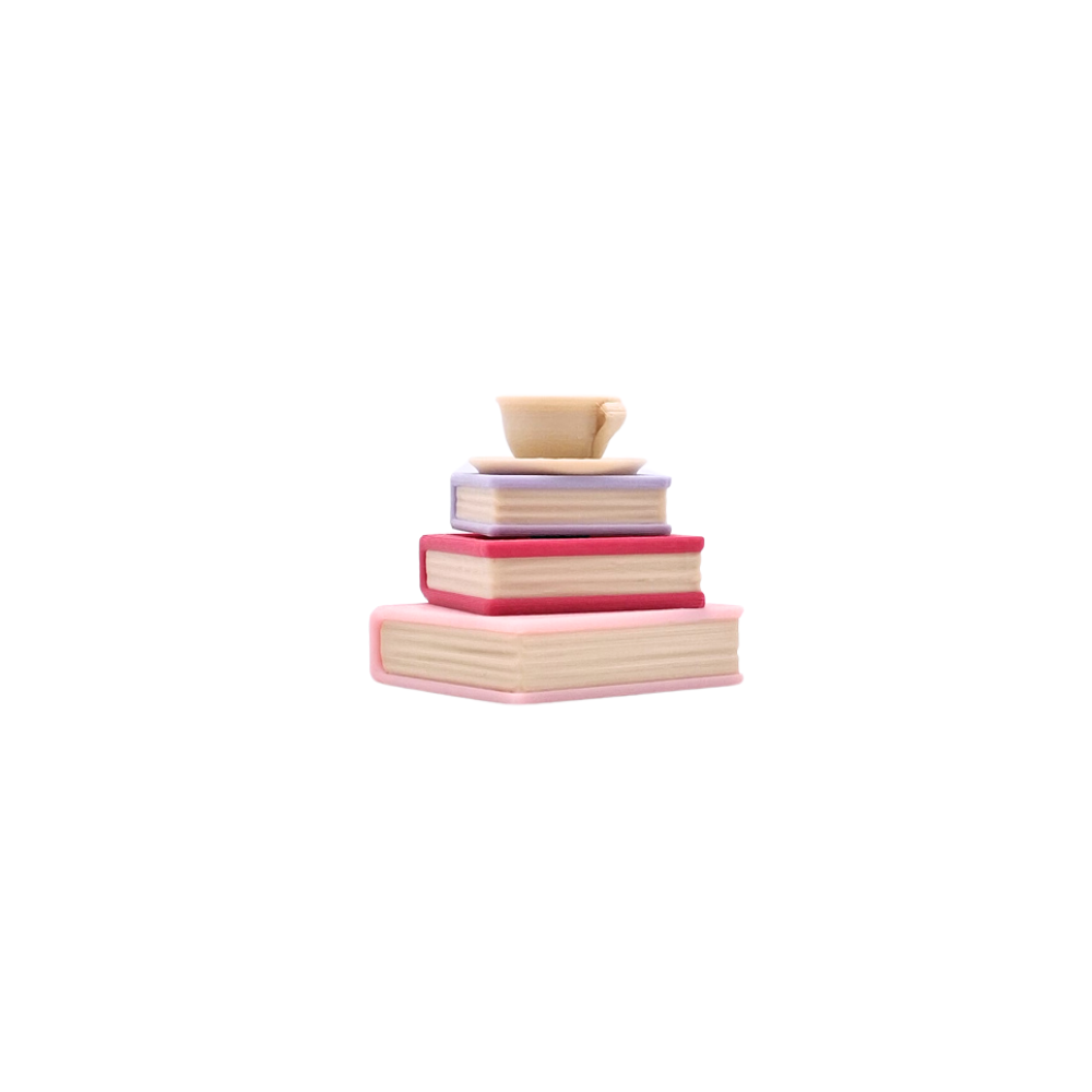 Book stack clicker with teacup top button sensory fidget toy