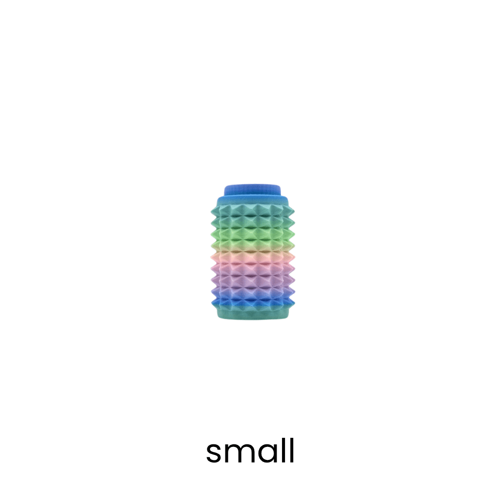 Pain stim clickers in small size featuring a spiky pastel rainbow gradient design.